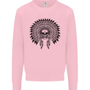 Indian Skull Headdress Biker Motorcycle Kids Sweatshirt Jumper Light Pink