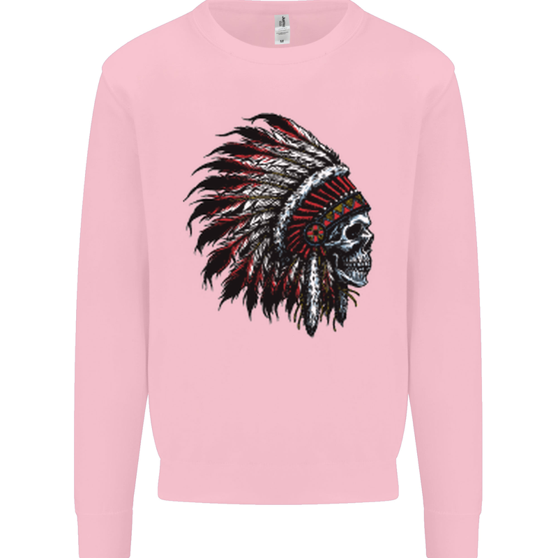 Indian Skull Headdress Biker Motorcycle Kids Sweatshirt Jumper Light Pink