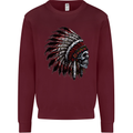 Indian Skull Headdress Biker Motorcycle Kids Sweatshirt Jumper Maroon