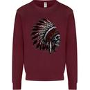 Indian Skull Headdress Biker Motorcycle Kids Sweatshirt Jumper Maroon