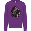 Indian Skull Headdress Biker Motorcycle Kids Sweatshirt Jumper Purple