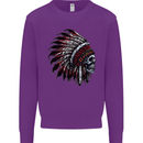 Indian Skull Headdress Biker Motorcycle Kids Sweatshirt Jumper Purple