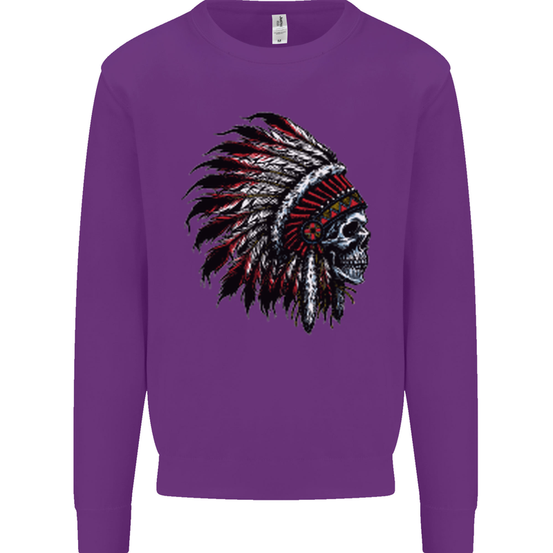 Indian Skull Headdress Biker Motorcycle Kids Sweatshirt Jumper Purple