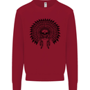 Indian Skull Headdress Biker Motorcycle Kids Sweatshirt Jumper Red