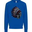 Indian Skull Headdress Biker Motorcycle Kids Sweatshirt Jumper Royal Blue