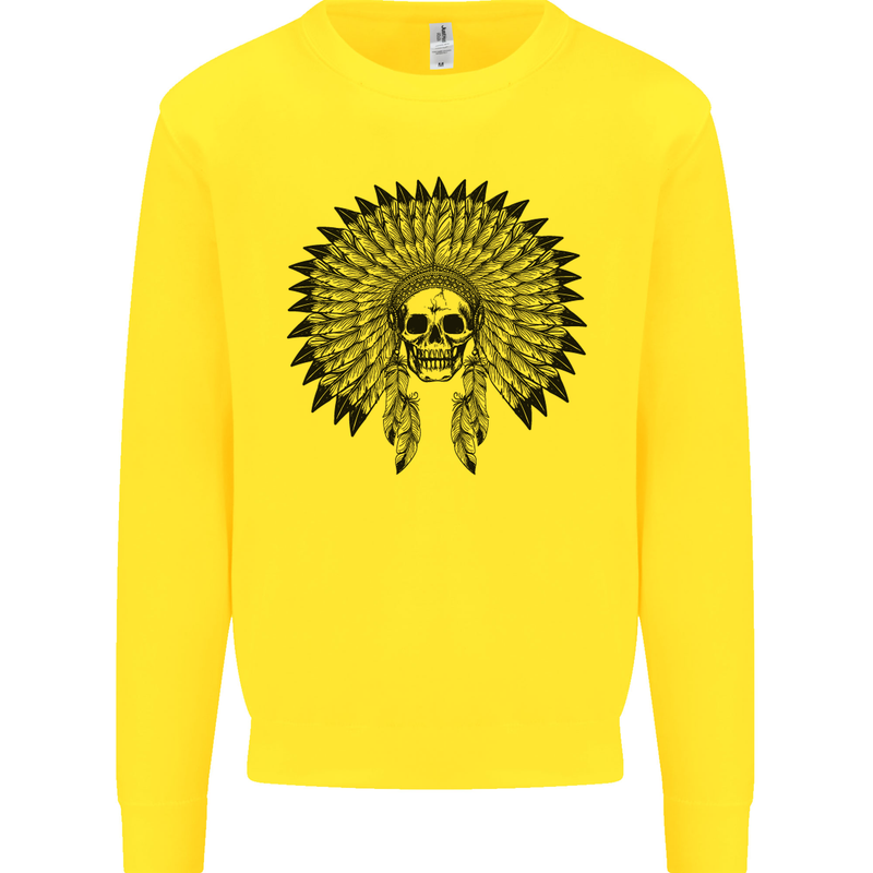 Indian Skull Headdress Biker Motorcycle Kids Sweatshirt Jumper Yellow
