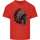 Indian Skull Headdress Biker Motorcycle Kids T-Shirt Childrens Red