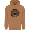 Indian Skull Headdress Biker Motorcycle Mens 80% Cotton Hoodie Caramel Latte