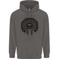 Indian Skull Headdress Biker Motorcycle Mens 80% Cotton Hoodie Charcoal