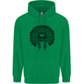 Indian Skull Headdress Biker Motorcycle Mens 80% Cotton Hoodie Irish Green