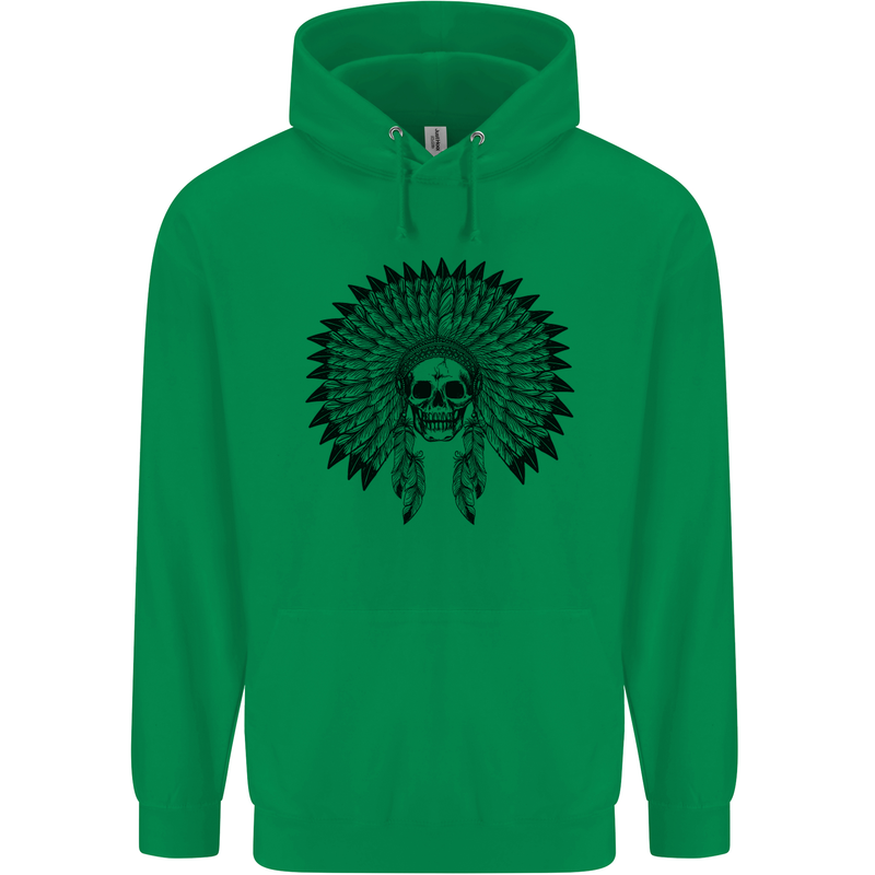 Indian Skull Headdress Biker Motorcycle Mens 80% Cotton Hoodie Irish Green