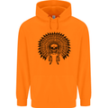Indian Skull Headdress Biker Motorcycle Mens 80% Cotton Hoodie Orange