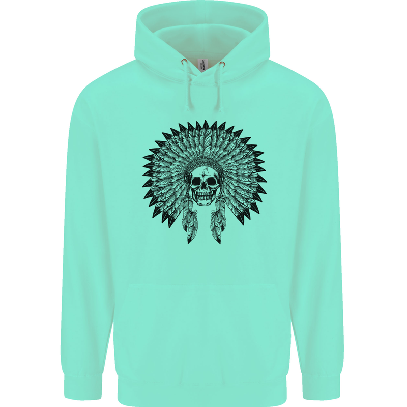 Indian Skull Headdress Biker Motorcycle Mens 80% Cotton Hoodie Peppermint