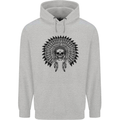 Indian Skull Headdress Biker Motorcycle Mens 80% Cotton Hoodie Sports Grey
