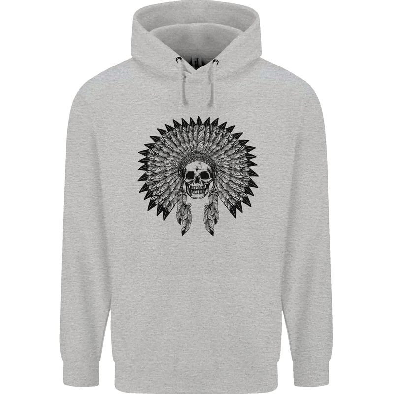 Indian Skull Headdress Biker Motorcycle Mens 80% Cotton Hoodie Sports Grey
