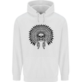 Indian Skull Headdress Biker Motorcycle Mens 80% Cotton Hoodie White