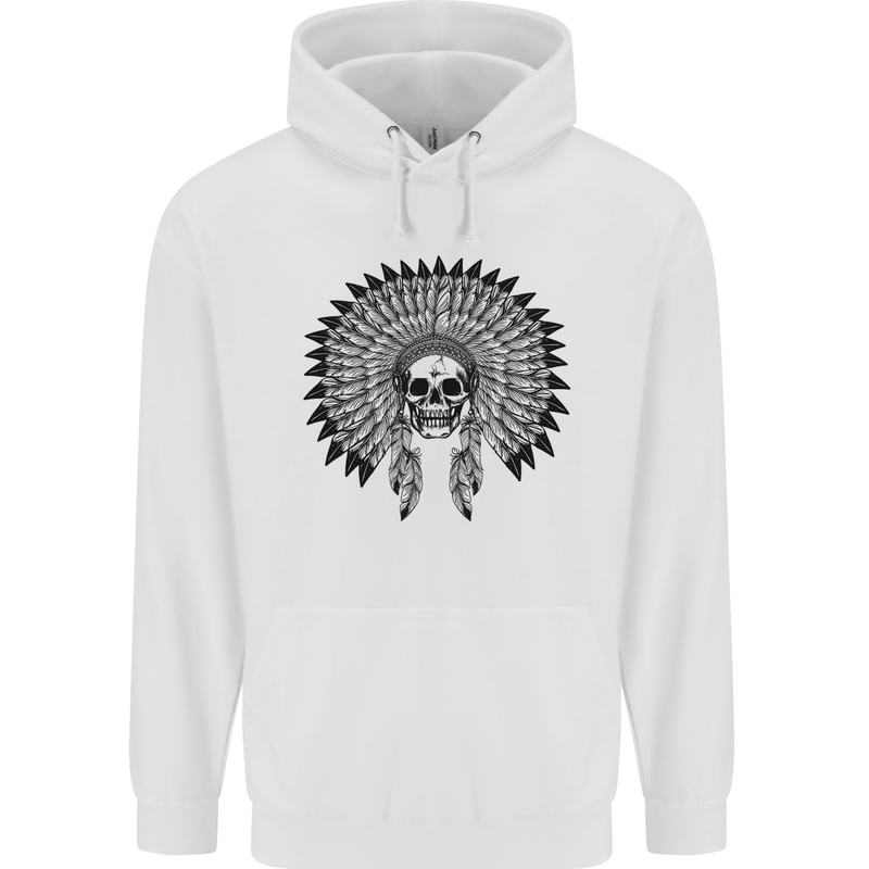 Indian Skull Headdress Biker Motorcycle Mens 80% Cotton Hoodie White