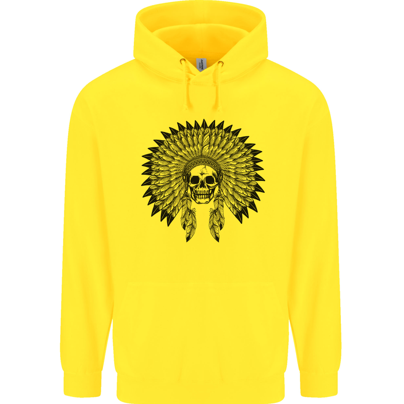 Indian Skull Headdress Biker Motorcycle Mens 80% Cotton Hoodie Yellow