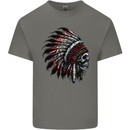Indian Skull Headdress Biker Motorcycle Mens Cotton T-Shirt Tee Top Charcoal