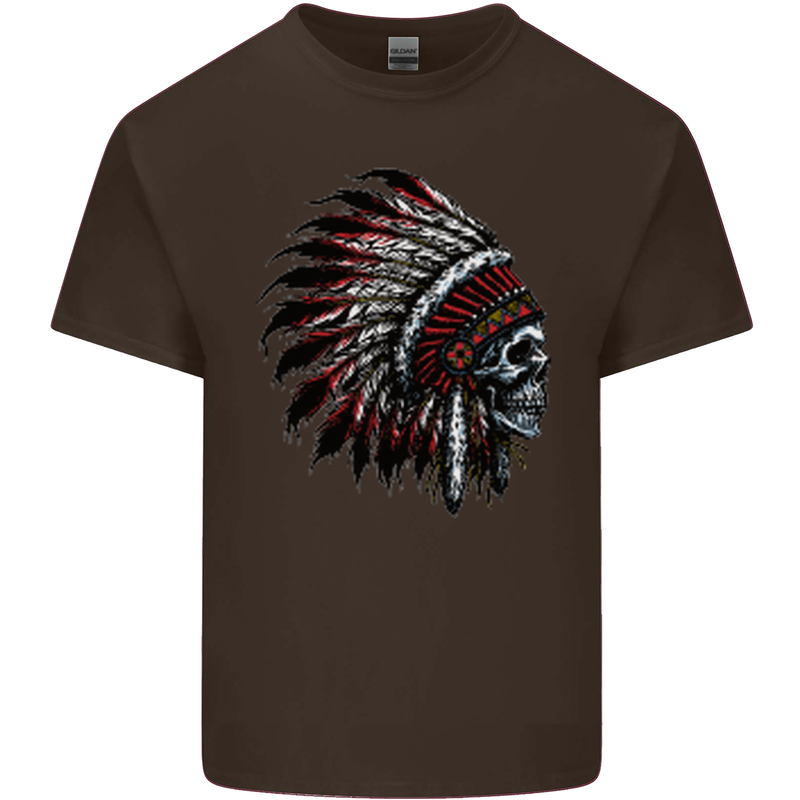 Indian Skull Headdress Biker Motorcycle Mens Cotton T-Shirt Tee Top Dark Chocolate