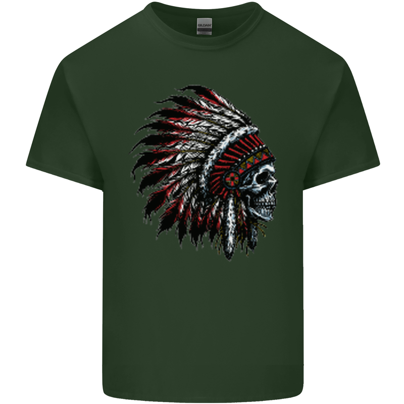 Indian Skull Headdress Biker Motorcycle Mens Cotton T-Shirt Tee Top Forest Green