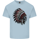 Indian Skull Headdress Biker Motorcycle Mens Cotton T-Shirt Tee Top Light Blue