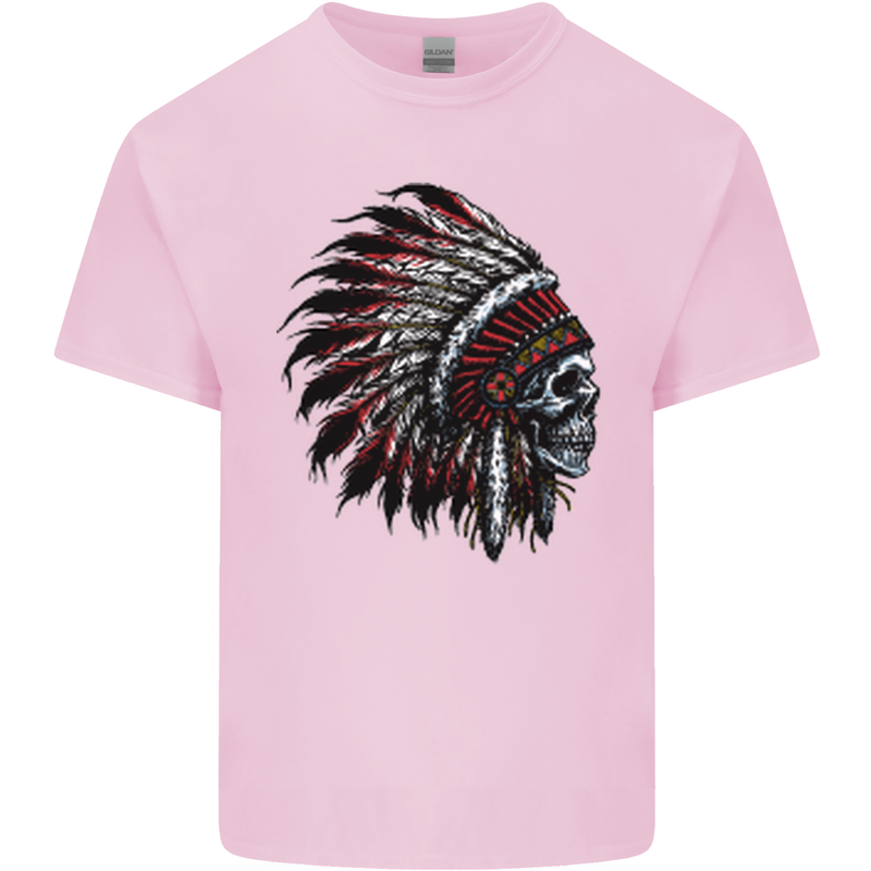 Indian Skull Headdress Biker Motorcycle Mens Cotton T-Shirt Tee Top Light Pink