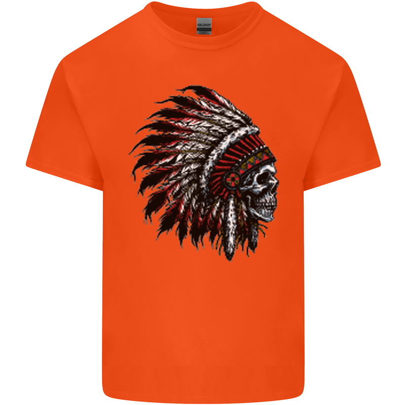 Indian Skull Headdress Biker Motorcycle Mens Cotton T-Shirt Tee Top Orange
