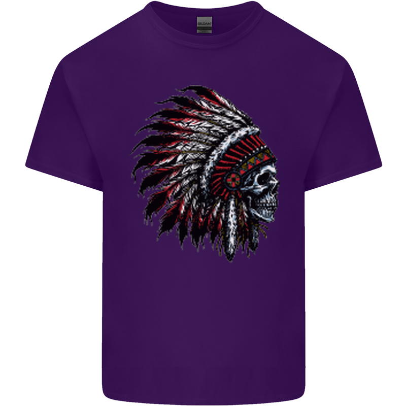 Indian Skull Headdress Biker Motorcycle Mens Cotton T-Shirt Tee Top Purple