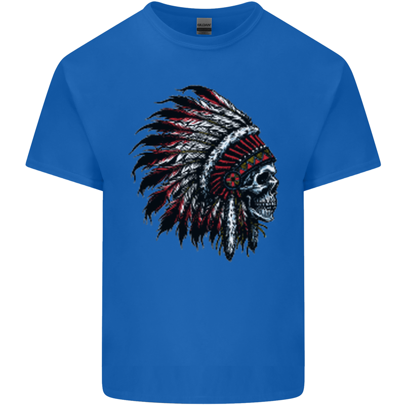 Indian Skull Headdress Biker Motorcycle Mens Cotton T-Shirt Tee Top Royal Blue