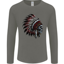 Indian Skull Headdress Biker Motorcycle Mens Long Sleeve T-Shirt Charcoal
