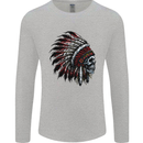 Indian Skull Headdress Biker Motorcycle Mens Long Sleeve T-Shirt Sports Grey