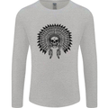 Indian Skull Headdress Biker Motorcycle Mens Long Sleeve T-Shirt Sports Grey