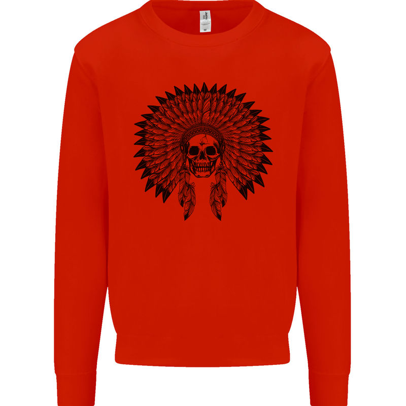 Indian Skull Headdress Biker Motorcycle Mens Sweatshirt Jumper Bright Red