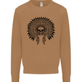 Indian Skull Headdress Biker Motorcycle Mens Sweatshirt Jumper Caramel Latte