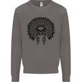 Indian Skull Headdress Biker Motorcycle Mens Sweatshirt Jumper Charcoal