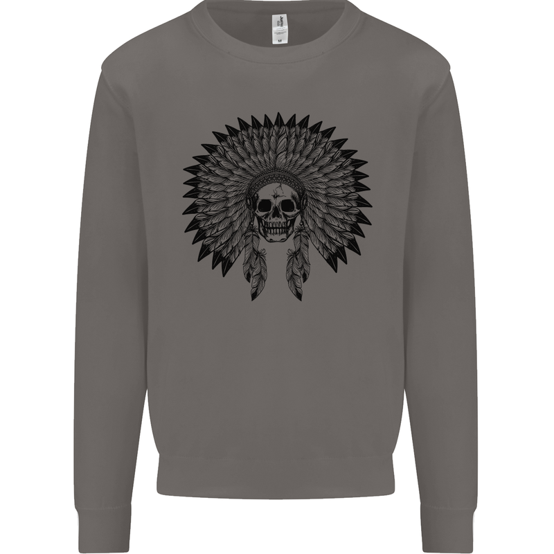 Indian Skull Headdress Biker Motorcycle Mens Sweatshirt Jumper Charcoal