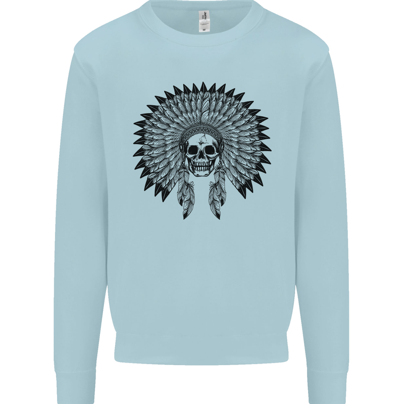 Indian Skull Headdress Biker Motorcycle Mens Sweatshirt Jumper Light Blue