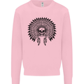 Indian Skull Headdress Biker Motorcycle Mens Sweatshirt Jumper Light Pink
