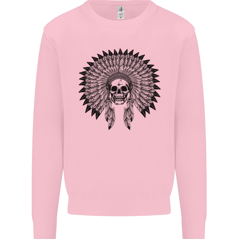 Indian Skull Headdress Biker Motorcycle Mens Sweatshirt Jumper Light Pink