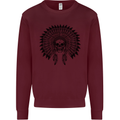 Indian Skull Headdress Biker Motorcycle Mens Sweatshirt Jumper Maroon