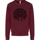 Indian Skull Headdress Biker Motorcycle Mens Sweatshirt Jumper Maroon