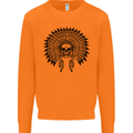 Indian Skull Headdress Biker Motorcycle Mens Sweatshirt Jumper Orange