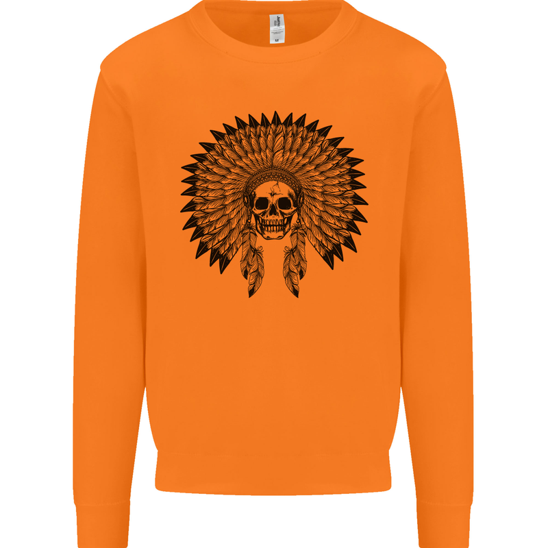 Indian Skull Headdress Biker Motorcycle Mens Sweatshirt Jumper Orange