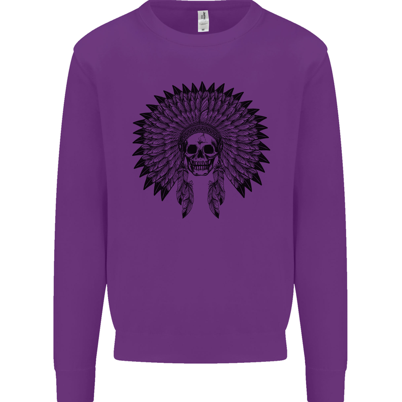 Indian Skull Headdress Biker Motorcycle Mens Sweatshirt Jumper Purple