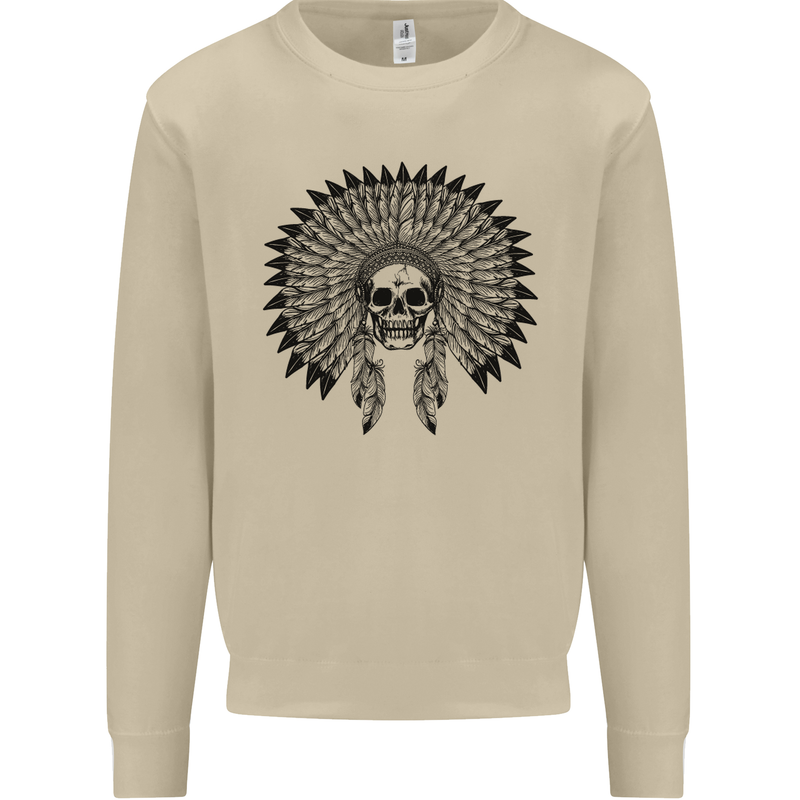 Indian Skull Headdress Biker Motorcycle Mens Sweatshirt Jumper Sand