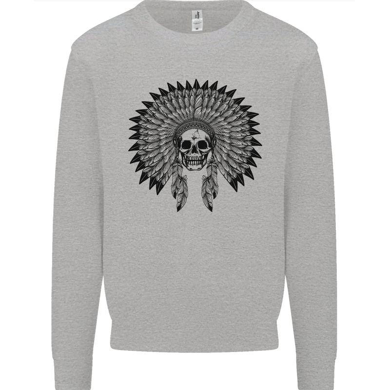 Indian Skull Headdress Biker Motorcycle Mens Sweatshirt Jumper Sports Grey