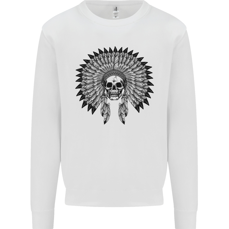 Indian Skull Headdress Biker Motorcycle Mens Sweatshirt Jumper White