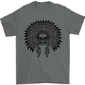 Indian Skull Headdress Biker Motorcycle Mens T-Shirt Cotton Gildan Charcoal
