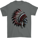 Indian Skull Headdress Biker Motorcycle Mens T-Shirt Cotton Gildan Charcoal